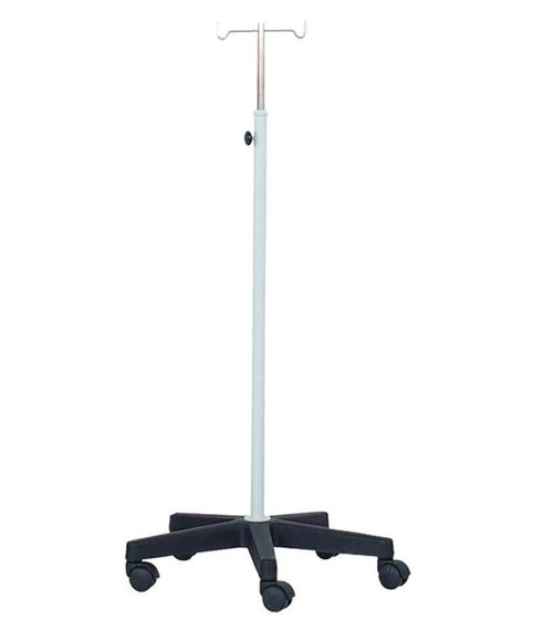 Suporte de Soro em Inox com Rodas e Ganchos em Plástico