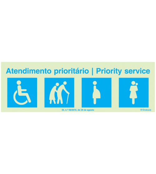 Sinal de Atendimento Prioritário 200x70mm PT/EN